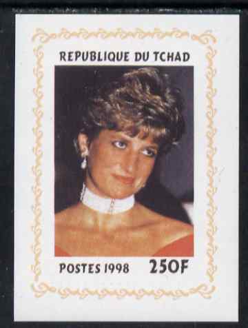 Chad 1998 Princess Diana Memoriam #2 - 250f individual imperf deluxe sheet unmounted mint. Note this item is privately produced and is offered purely on its thematic appe..., stamps on diana, stamps on royalty