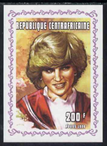 Central African Republic 1998 Princess Diana Memoriam #1 individual imperf deluxe sheet unmounted mint. Note this item is privately produced and is offered purely on its thematic appeal, stamps on , stamps on  stamps on diana, stamps on  stamps on royalty