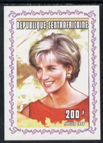 Central African Republic 1998 Princess Diana Memoriam #2 individual imperf deluxe sheet unmounted mint. Note this item is privately produced and is offered purely on its thematic appeal, stamps on diana, stamps on royalty