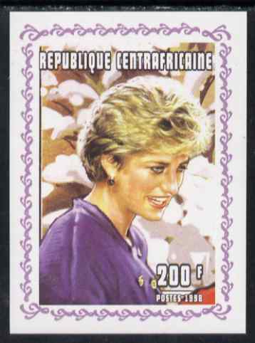 Central African Republic 1998 Princess Diana Memoriam #5 individual imperf deluxe sheet unmounted mint. Note this item is privately produced and is offered purely on its thematic appeal, stamps on , stamps on  stamps on diana, stamps on  stamps on royalty