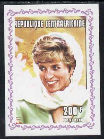 Central African Republic 1998 Princess Diana Memoriam #8 individual imperf deluxe sheet unmounted mint. Note this item is privately produced and is offered purely on its thematic appeal, stamps on , stamps on  stamps on diana, stamps on  stamps on royalty