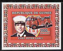 Guinea - Conakry 2006 Fire Trucks & Fire Fighters #2 individual imperf deluxe sheet (Chief Ganci) unmounted mint. Note this item is privately produced and is offered pure..., stamps on fire, stamps on personalities