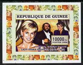 Guinea - Conakry 2006 Princess Diana imperf individual deluxe sheet #3 - with Pavarotti unmounted mint. Note this item is privately produced and is offered purely on its thematic appeal, stamps on , stamps on  stamps on personalities, stamps on  stamps on diana, stamps on  stamps on royalty, stamps on  stamps on music, stamps on  stamps on opera