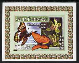 Guinea - Bissau 2007 Butterflies & Orchids individual imperf deluxe sheet #2 unmounted mint. Note this item is privately produced and is offered purely on its thematic ap..., stamps on butterflies, stamps on orchids, stamps on flowers