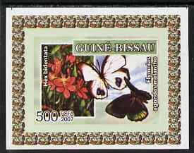 Guinea - Bissau 2007 Butterflies & Orchids individual imperf deluxe sheet #3 unmounted mint. Note this item is privately produced and is offered purely on its thematic ap..., stamps on butterflies, stamps on orchids, stamps on flowers