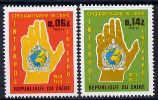 Zaire 1973 50th Anniversary of Criminal Police Organization perf set of 2 unmounted mint SG 823-4, stamps on , stamps on  stamps on police