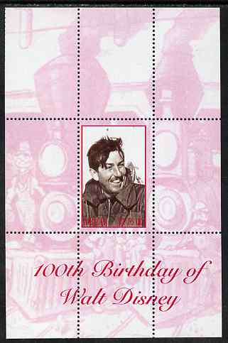 Angola 2001 Birth Centenary of Walt Disney perf s/sheet #3 unmounted mint. Note this item is privately produced and is offered purely on its thematic appeal, stamps on , stamps on  stamps on personalities, stamps on  stamps on movies, stamps on  stamps on films, stamps on  stamps on disney, stamps on  stamps on cinema, stamps on  stamps on railways