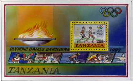 Tanzania 1992 Barcelona Olympic Games original artwork for 200s m/sheet on card, artwork size 1250 x 90 mm, stamps on olympics, stamps on running, stamps on boxing, stamps on bicycles, stamps on 