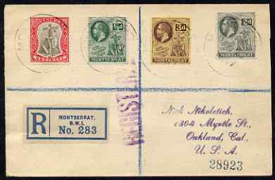 Montserrat 1918 reg cover to USA, 6.5d rate, stamps on 