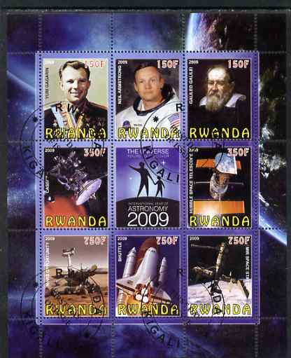 Rwanda 2009 International Year of Astronomy perf sheetlet containing 9 values fine cto used, stamps on , stamps on  stamps on personalities, stamps on  stamps on spaceshuttle, stamps on  stamps on galileo, stamps on  stamps on  mir , stamps on  stamps on 