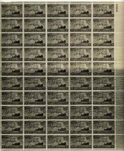 United States 1948 Fifth Death Anniversary of Four Chaplains complete folded sheet of 50 with a superb overall wash of grey, unmounted mint as SG 953, stamps on religion, stamps on shipwrecks, stamps on ships
