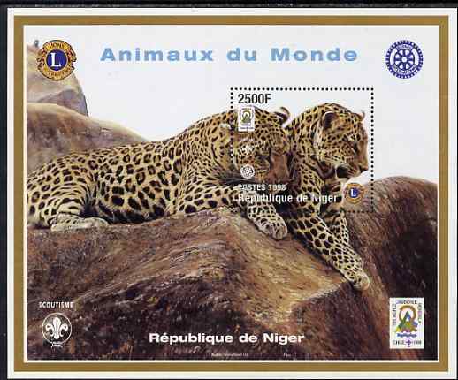 Niger Republic 1998 Animals of the World - Big Cats perf s/sheet with Lions Int, Scouts & Rotary Logos, unmounted mint. Note this item is privately produced and is offere..., stamps on animals, stamps on cats, stamps on lions int, stamps on rotary, stamps on scouts