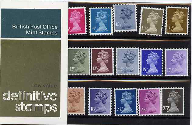 Great Britain 1971 Machin definitives Presentation Pack No.129a (15 values to 75p) complete and fine, stamps on , stamps on  stamps on great britain 1971 machin definitives presentation pack no.129a (15 values to 75p) complete and fine