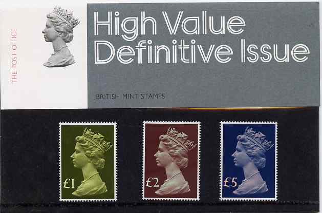 Great Britain 1971 Machin High Value definitives Presentation Pack No.91 (\A31, \A32 & ) complete and fine, stamps on 