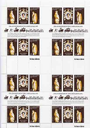 Ascension 1978 Coronation 25th Anniversary (QEII, Maya God & Lion) in complete uncut sheet of 24 (8 strips of SG 233a)unmounted mint, stamps on turtles, stamps on cats, stamps on royalty, stamps on reptiles, stamps on coronation, stamps on arms, stamps on heraldry