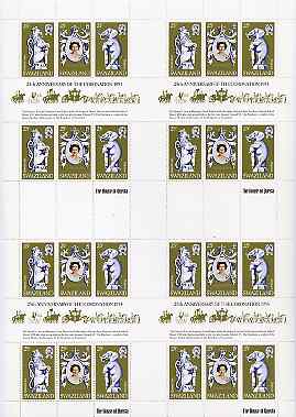Swaziland 1978 Coronation 25th Anniversary (QEII, Maya God & Lion) in complete uncut sheet of 24 (8 strips of SG 293a)unmounted mint, stamps on elephant, stamps on cats, stamps on royalty, stamps on coronation, stamps on arms, stamps on heraldry