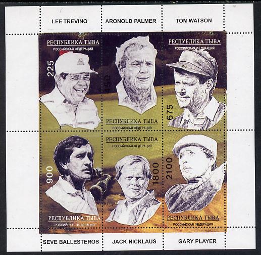 Touva 1995 Golf Legends sheetlet containing complete perf set of 6 unmounted mint, stamps on golf   sport