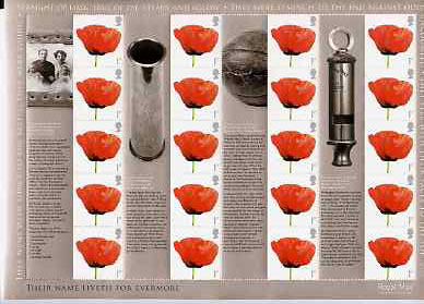 Great Britain 2008 We Will Remember Post Office Label Sheet SG LS55, stamps on flowers, stamps on poppies, stamps on  ww1 , stamps on  ww2 , stamps on militariam