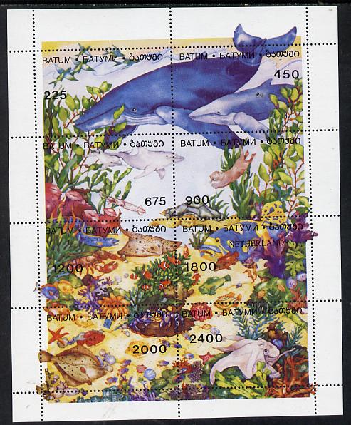 Batum 1995 Sea World composite perf sheet containing complete set of 8 (Whales, Fish, Shells) unmounted mint, stamps on , stamps on  stamps on animals   fish  marine-life   shells   whales