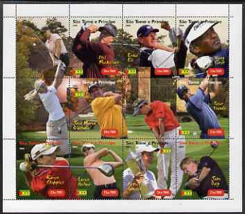 St Thomas & Prince Islands 2004 Golf perf sheetlet containing 9 values plus 3 labels, unmounted mint. Note this item is privately produced and is offered purely on its th..., stamps on sport, stamps on golf