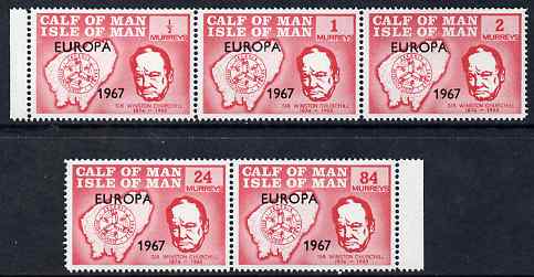 Calf of Man 1967 Europa 1967 overprinted on Churchill perf 14.5 set of 5 in red (as Rosen CA90-94) unmounted mint, stamps on , stamps on  stamps on personalities, stamps on  stamps on churchill, stamps on  stamps on constitutions, stamps on  stamps on  ww2 , stamps on  stamps on masonry, stamps on  stamps on masonics, stamps on  stamps on maps, stamps on  stamps on europa