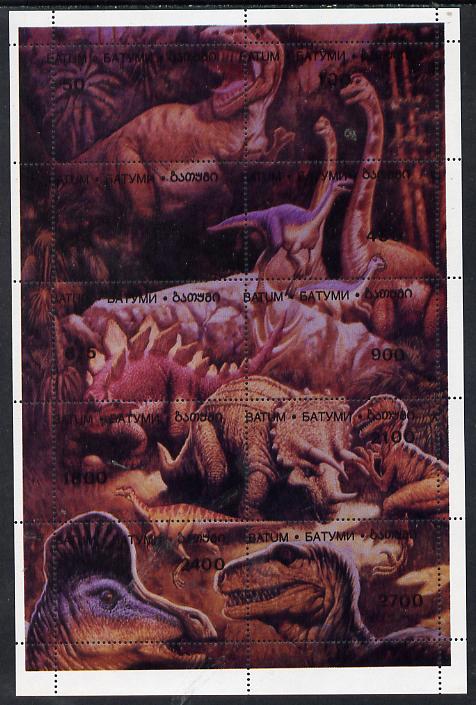 Batum 1995 Prehistoric Animals composite sheetlet containing complete perf set of 10 unmounted mint, stamps on , stamps on  stamps on animals  dinosaurs
