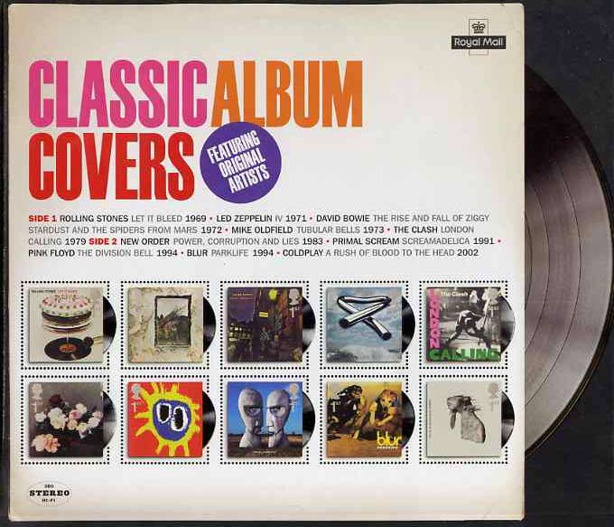 Great Britain 2010 Classic Album Covers perf m/sheet containing set of 10 values unmounted mint, stamps on , stamps on  stamps on music, stamps on  stamps on rock, stamps on  stamps on rolling stones, stamps on  stamps on self adhesive