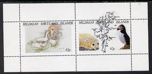 Shetland Islands 1995 Animals & Birds perf s/sheet containing 2 x 82p values unmounted mint, stamps on , stamps on  stamps on animals   birds