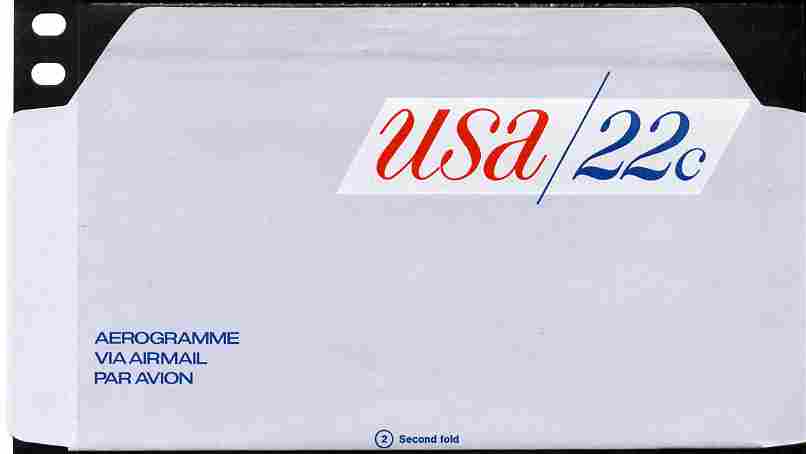 Aerogramme - United States 1979? 22c air-letter sheet folded along fold lines otherwise unused and fine, stamps on , stamps on  stamps on aerogramme - united states 1979? 22c air-letter sheet folded along fold lines otherwise unused and fine