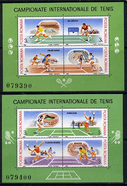Rumania 1988 Tennis Grand-Slam Tournament set of 2 m/sheets each containing 4 values unmounted mint, Mi BL 244-45, stamps on sport   tennis