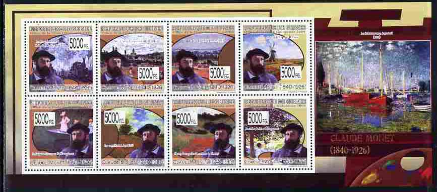 Guinea - Conakry 2009 Paintings by Claude Monet perf sheetlet containing 8 values unmounted mint, stamps on , stamps on  stamps on arts, stamps on  stamps on monet, stamps on  stamps on windmills