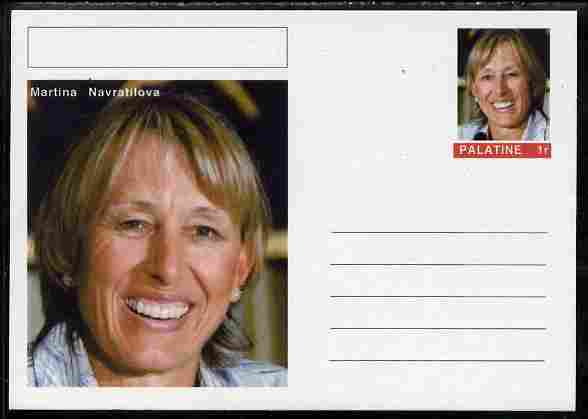 Palatine (Fantasy) Personalities - Martina Navratilova (tennis) postal stationery card unused and fine, stamps on , stamps on  stamps on personalities, stamps on  stamps on sport, stamps on  stamps on tennis