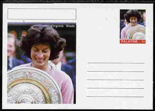 Palatine (Fantasy) Personalities - Virginia Wade (tennis) postal stationery card unused and fine, stamps on , stamps on  stamps on personalities, stamps on  stamps on sport, stamps on  stamps on tennis