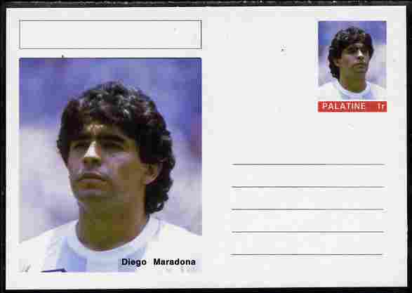 Palatine (Fantasy) Personalities - Diego Maradona (football) postal stationery card unused and fine, stamps on , stamps on  stamps on personalities, stamps on  stamps on football, stamps on  stamps on drugs