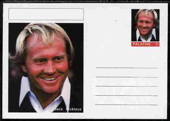 Palatine (Fantasy) Personalities - Jack Nicklaus (golf) postal stationery card unused and fine, stamps on , stamps on  stamps on personalities, stamps on  stamps on sport, stamps on  stamps on golf