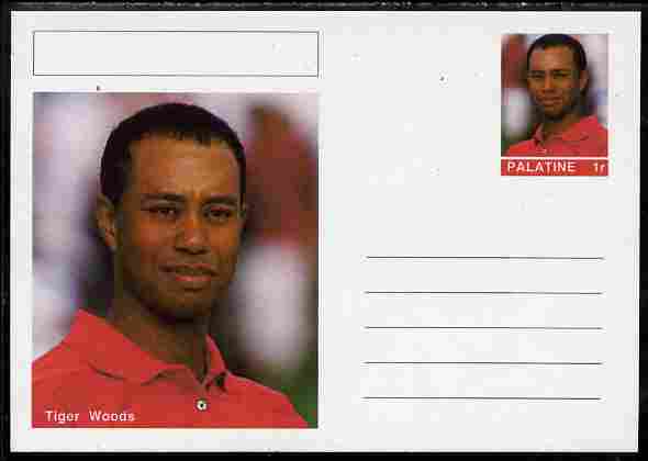 Palatine (Fantasy) Personalities - Tiger Woods (golf) postal stationery card unused and fine, stamps on , stamps on  stamps on personalities, stamps on  stamps on sport, stamps on  stamps on golf