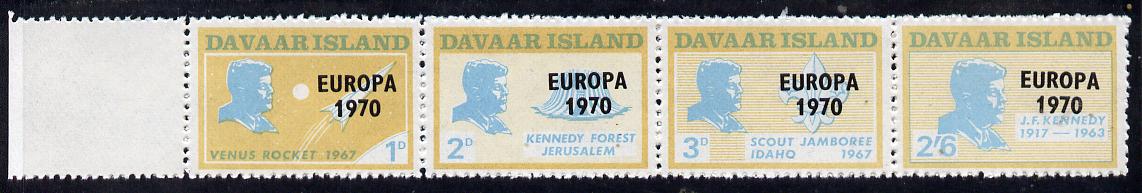Davaar Island 1970 Europa opt on 1967 J F Kennedy perf def strip of 4 (Scouts & Space) unmounted mint, stamps on kennedy, stamps on personalities, stamps on scouts, stamps on space, stamps on europa