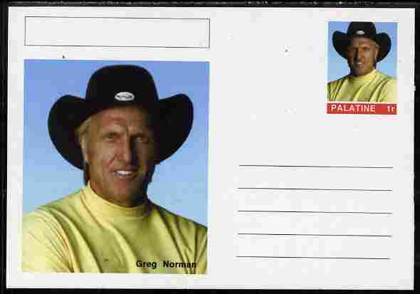 Palatine (Fantasy) Personalities - Greg Norman (golf) postal stationery card unused and fine, stamps on , stamps on  stamps on personalities, stamps on  stamps on sport, stamps on  stamps on golf