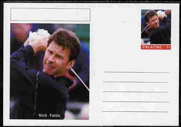 Palatine (Fantasy) Personalities - Nick Faldo (golf) postal stationery card unused and fine, stamps on , stamps on  stamps on personalities, stamps on  stamps on sport, stamps on  stamps on golf
