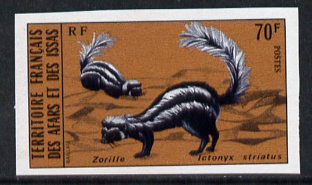 French Afars & Issas 1975 Wild Animals 70f (Zorilla) imperf from limited printing, as SG 643, stamps on animals