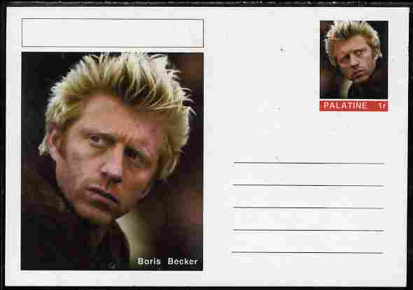 Palatine (Fantasy) Personalities - Boris Becker (tennis) postal stationery card unused and fine, stamps on personalities, stamps on sport, stamps on tennis