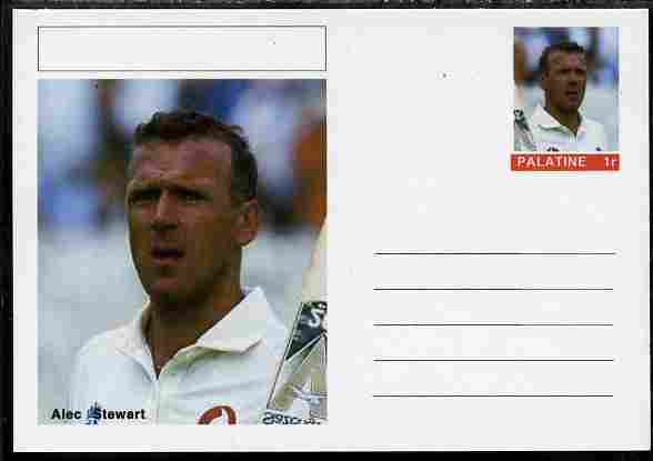 Palatine (Fantasy) Personalities - Alec Stewart (cricket) postal stationery card unused and fine, stamps on , stamps on  stamps on personalities, stamps on  stamps on sport, stamps on  stamps on cricket