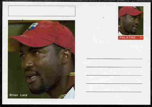 Palatine (Fantasy) Personalities - Brian Lara (cricket) postal stationery card unused and fine, stamps on personalities, stamps on sport, stamps on cricket