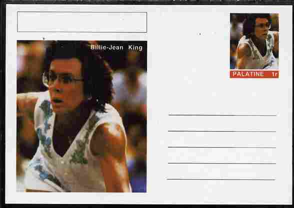 Palatine (Fantasy) Personalities - Billie-Jean King (tennis) postal stationery card unused and fine, stamps on , stamps on  stamps on personalities, stamps on  stamps on sport, stamps on  stamps on tennis