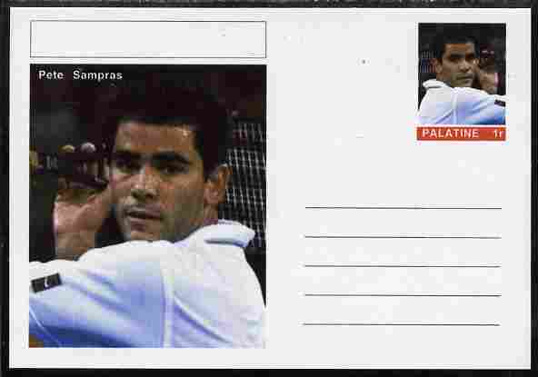 Palatine (Fantasy) Personalities - Pete Sampras (tennis) postal stationery card unused and fine, stamps on personalities, stamps on sport, stamps on tennis