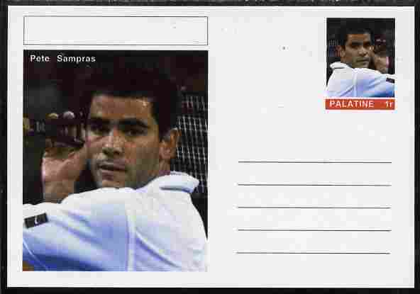 Palatine (Fantasy) Personalities - Pete Sampras (tennis) postal stationery card unused and fine, stamps on , stamps on  stamps on personalities, stamps on  stamps on sport, stamps on  stamps on tennis