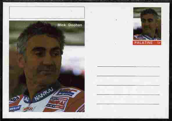 Palatine (Fantasy) Personalities - Mick Doohan (motorbikes) postal stationery card unused and fine, stamps on , stamps on  stamps on personalities, stamps on  stamps on sport, stamps on  stamps on motorbikes