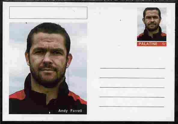 Palatine (Fantasy) Personalities - Andy Farrell (rugby) postal stationery card unused and fine, stamps on personalities, stamps on sport, stamps on rugby