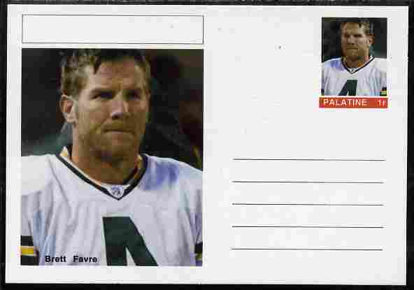 Palatine (Fantasy) Personalities - Brett Favre (American football) postal stationery card unused and fine, stamps on , stamps on  stamps on personalities, stamps on  stamps on sport, stamps on  stamps on american football