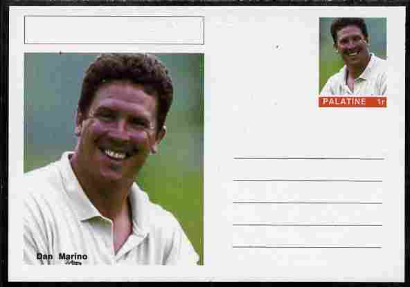 Palatine (Fantasy) Personalities - Dan Marino (American football) postal stationery card unused and fine, stamps on , stamps on  stamps on personalities, stamps on  stamps on sport, stamps on  stamps on american football